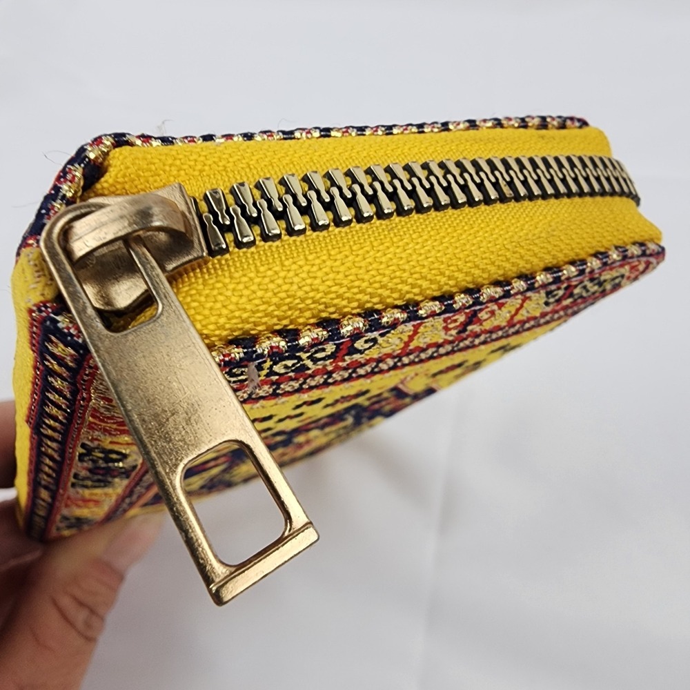 Oriental Carpet‎ Purse Clutch Zipper Yellow Red Black 4 Compartments Plus Coin - Picture 5 of 8